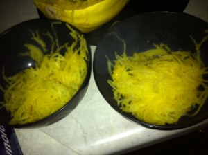 Spaghetti Squash strands in bowls